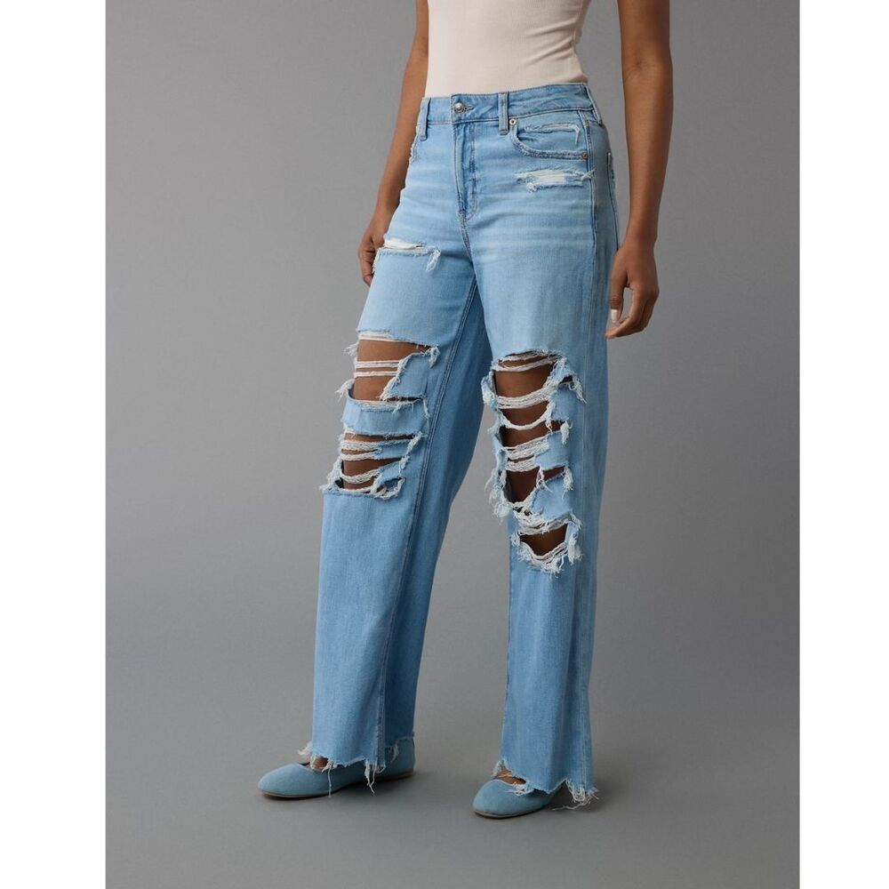 American Eagle Dreamy Drape Super High Rise Baggy Wide Leg Jeans Size 0 New